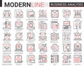 Business analytics thin red black line icons vector illustration set, businessman analyst tools for digital analyzing Royalty Free Stock Photo