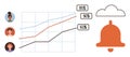Data Analysis Concept with Progress Chart, User Icons, Bell Notification, and Cloud Element Royalty Free Stock Photo