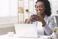 African American Business Girl Using Smartphone At Workplace Royalty Free Stock Photo