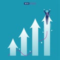 Business arrow concept with businessman on arrow flying to success. grow chart up increase profit sales and investment. background Royalty Free Stock Photo