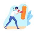 Business as sport, concept victory in achieving success, fighter in gloves, boxer, cartoon vector illustration, isolated Royalty Free Stock Photo