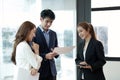 Business asian people having a business meeting. Happy diverse business team young and old workers talking brainstorming Royalty Free Stock Photo