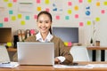 Business asian woman happy working job on laptop in office Royalty Free Stock Photo