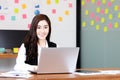 Business asian woman happy working job on laptop in office Royalty Free Stock Photo