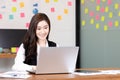 Business asian woman happy working job on laptop in office Royalty Free Stock Photo