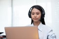 Business asian woman happy working job on laptop in office Royalty Free Stock Photo