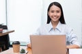 Business asian woman happy working job on laptop in office Royalty Free Stock Photo