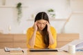 Business Asian woman have a Migraine so headache and stresses have a trouble and problem of her work,Office syndrome concept Royalty Free Stock Photo