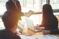 Business asian woman people with digital tablet and laptop having meeting in office.Meeting and planning of working as a team Royalty Free Stock Photo