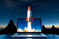 Rocketing to Success, Laptop Icon Soaring High, AI Generated