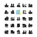 Business assets black glyph icons set on white space