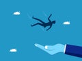 Business assistance or crisis work. Big hand supporting man Royalty Free Stock Photo