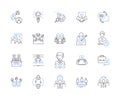 Business association outline icons collection. Association, Business, Network, Group, Forum, Alliance, Guild vector and