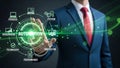 Business Automation Process Digital Interface Concept with Businessman in Suit and Futuristic Technology Dashboard Royalty Free Stock Photo