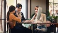 Business background of asian businesspeople having business conversation and meeting together as teamwork Royalty Free Stock Photo