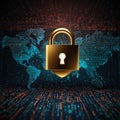 Business Background in Internet Digital Cybersecurity Technology: Lock on Circuit Board Royalty Free Stock Photo