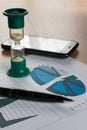 Business background. Pen, chart, hourglass and telephone Royalty Free Stock Photo
