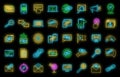 Business backlink strategy icons set vector neon