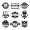 Business badges vector set in retro design style. Abstract logo. Premium quality. Satisfaction guaranteed. Best brand. Genuine Royalty Free Stock Photo