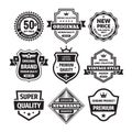 Business badges vector set in retro design style. Abstract logo. Premium quality. Satisfaction guaranteed. Original brand. Royalty Free Stock Photo