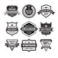 Business badges vector set in retro design style. Abstract logo. Premium quality. Satisfaction guaranteed. Vintage style. Royalty Free Stock Photo