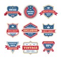 Business badges vector set in retro design style. Abstract logo. Premium quality. Satisfaction guaranteed. Vintage style. Royalty Free Stock Photo