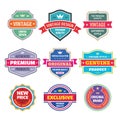 Business badges vector set in retro vintage design style. Abstract logo. Premium quality. Satisfaction guaranteed. Original brand. Royalty Free Stock Photo