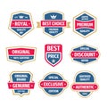 Business badges vector set in vintage design style. Abstract logo. Premium quality. Genuine authentic product. Best seller. Specia Royalty Free Stock Photo