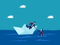 Business bankruptcy assistance concept. businessman on a paper boat and rescues a drowning man