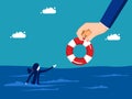 Business bankruptcy assistance concept. businessman on a paper boat and rescues a drowning woman