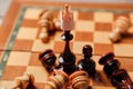 Business battle and strategy. Business game, leader and competition concept. Chess king and losing pieces