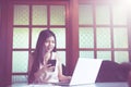 Business beautiful Asian woman working on laptop computer Royalty Free Stock Photo