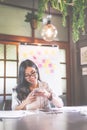 Business beautiful Asian woman working on mobile phone