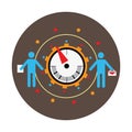 Business benchmarking concept, benchmark measure. Pictograms of men and scale the arrow. Vector illustration.