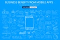 Business Benefit From Mobile concept with Doodle design style