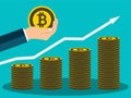 Business Bitcoin concept growth chart hand holding.Give a medal