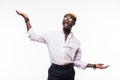 Business black man doing a balance on white background Royalty Free Stock Photo