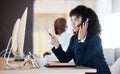 Business, black woman and call center for customer service, talking and help with tech support. African American female Royalty Free Stock Photo