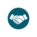 Business blue handshake icon. Vector