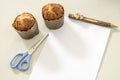 Business breakfast cafe, muffin banana cup cake in office Royalty Free Stock Photo