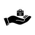 Business, briefcase, hand bag icon. Black vector graphics Royalty Free Stock Photo