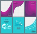 Business brochure covers. Company annual report pages with abstract geometry shapes designs vector template