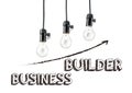 Business builder phrase and light bulb, hand writing, aggressive