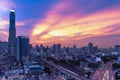 Business Building Bangkok city area at night life with transport Royalty Free Stock Photo