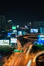 Business Building Bangkok city area at night life with transport Royalty Free Stock Photo