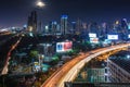 Business Building Bangkok city area at night life with transport Royalty Free Stock Photo