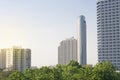 A business building standing higher public park