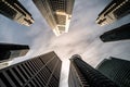 Business buildings skyline looking up with blue sky Royalty Free Stock Photo