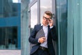 Business. Businessman Glasses Standing City Street Near Office Building Royalty Free Stock Photo