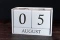 Business calendar for August, 5th day of the month. Planner organizer date or events schedule concept Royalty Free Stock Photo